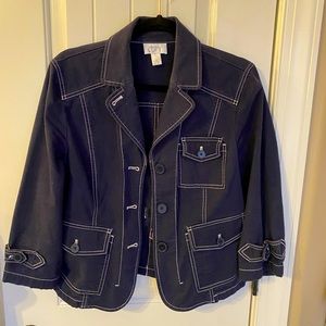 LOFT Navy Denim Cropped Stitch Detail Jacket